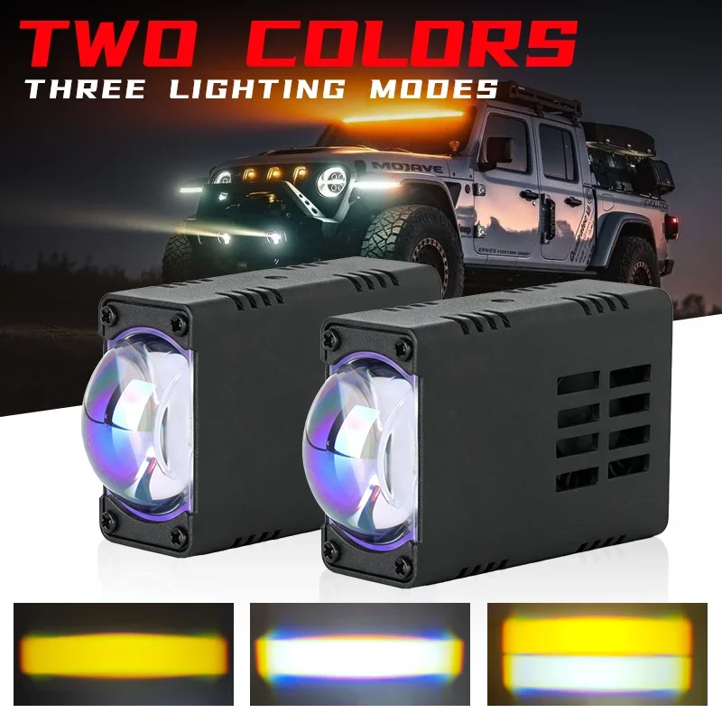 Dual Color LED Projector Fog Lights 3 Modes 3000K Yellow 5500K White RGB Scrolling Effect Car Motorcycle Auxiliary Light 9-16V