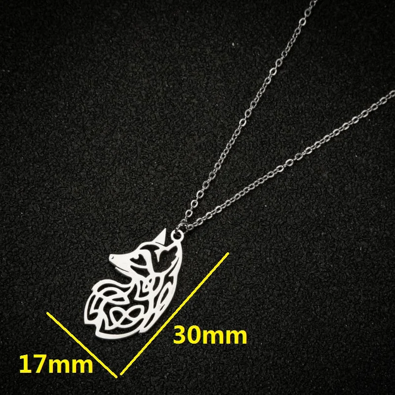 Shuangshuo Classic Viking Fox Pendant Necklace Stainless Steel Hollow Fox Charm Necklace Cute Anmial Jewelry for Her Party Gift