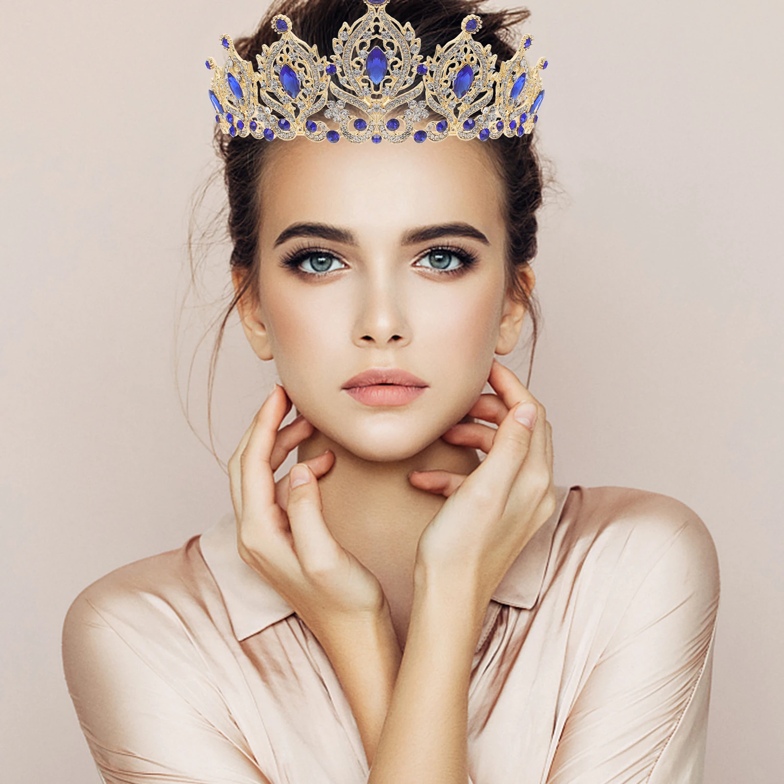 

Crystal Crown Headpiece Blue Bridal Crowns Wedding Accessories Bridesmaid Pageant Women Birthday Photo Banquet Party