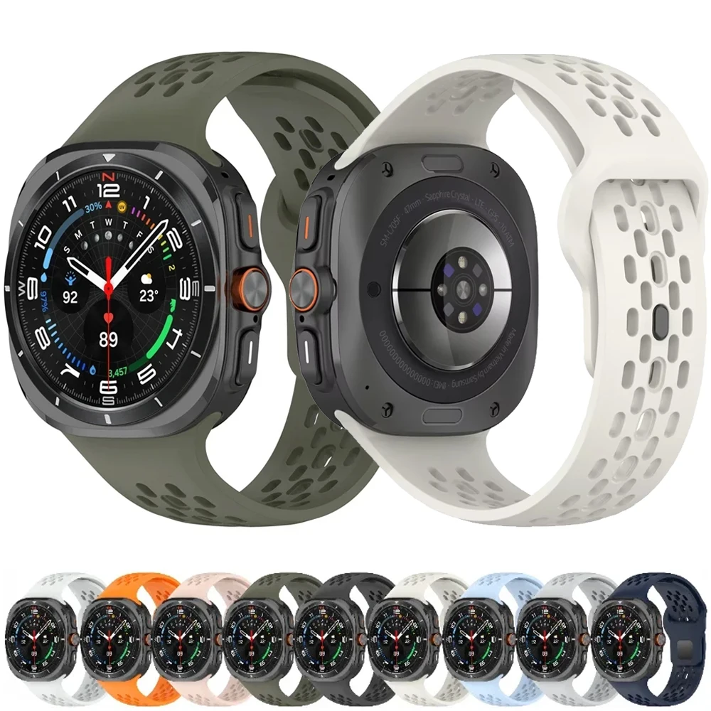 Atmungsaktives Silikonarmband für Samsung Galaxy Watch Ultra 47mm Sportarmband für Samsung Watch 7 Ultra 2025