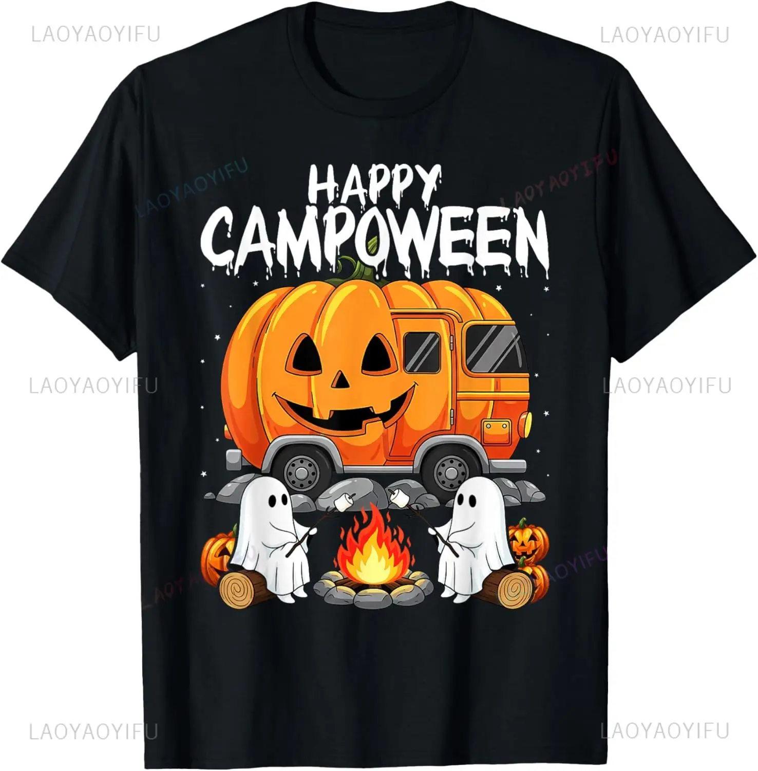 Happy Camp-O-Ween Halloween Camping Ghosts and Campfires T-Shirt Funny Shirt Harajuku Individuality Printed T-shirt