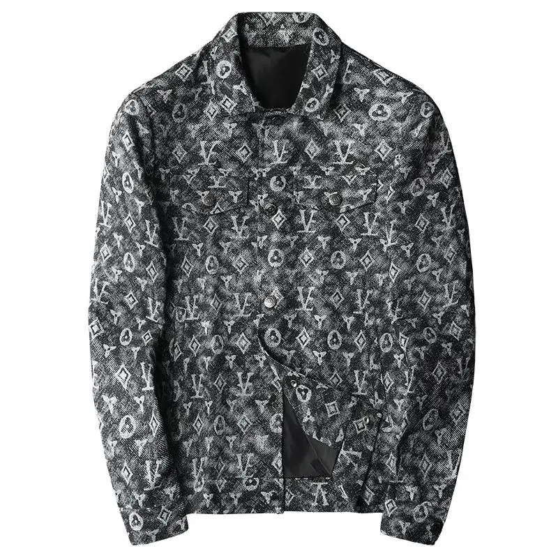 Spring and Autumn Handsome Jacket Trendy Men Mature Lapel Printed Middle-aged and Young Slim Casual Men's Jacket