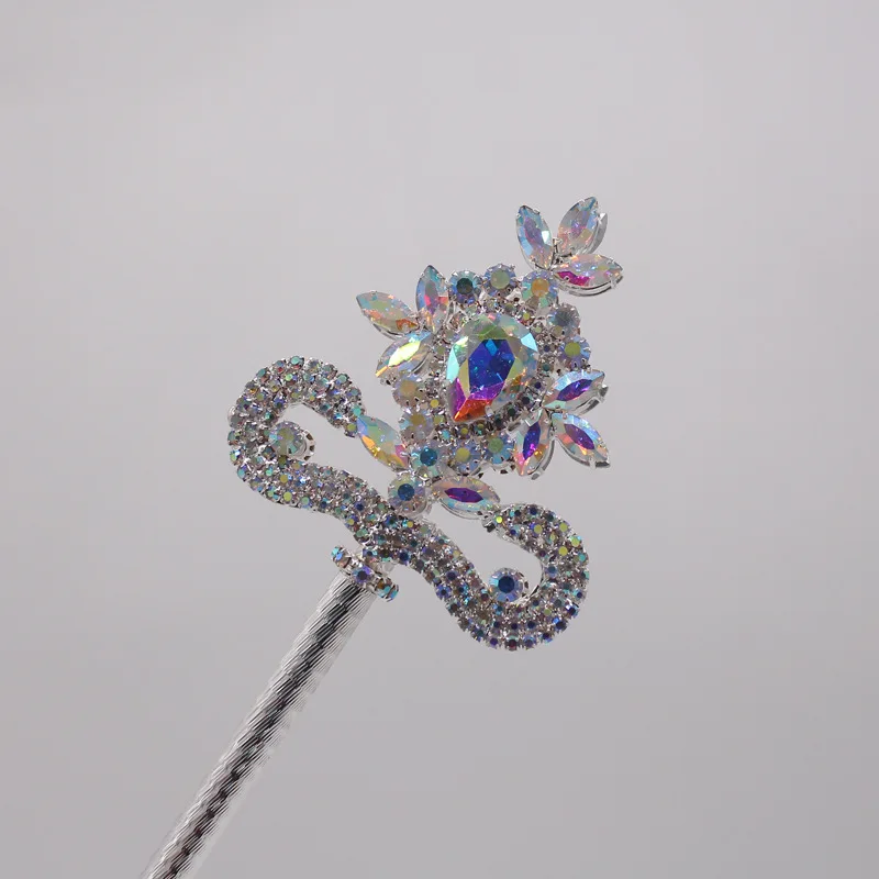 Fashion Goddess Metal Flowers With Rhinestones Magic Wand Beauty Pageant Props