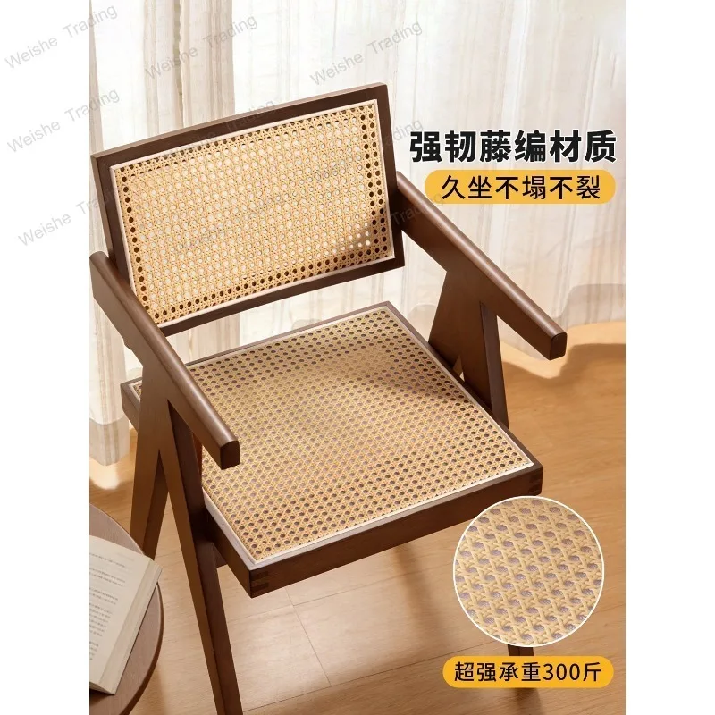 

Wabi Sandy Wind Solid Wood Rattan Dining Chair Rattan Chair Home Armchair Simple Leisure Chandigarh Chair