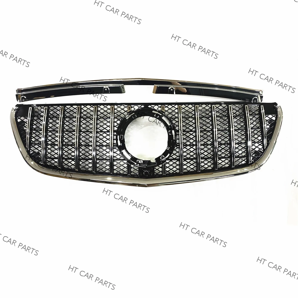 For Mercedes Benz W447 Metris 2021-2023 2021 2022 2023 1 Piece Silver GT Style With Grid of Front Bumper Grille Mesh Grill