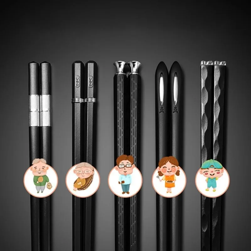 مجموعة عيدان تناول الطعام المصنوعة من خليط معدني على الطراز الشمالي - أواني مقاومة للحرارة غير قابلة للانزلاق للخدمات الفردية، آمنة للاستخدام في غسالة الأطباق (ذهبي/أسود)