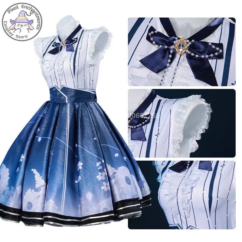 Anime Infinity Nikki Cosplay Costume for Women Wig Lolita Blue Dress Full Set Kawaii Girls Sweet Outfit Halloween Game Comic-Con