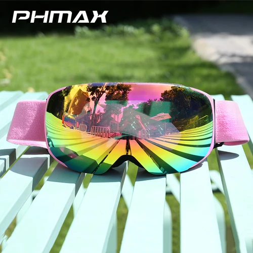 PHMAX Pro 마그네틱 스키 고글, UV400 김서림 방지 OTG 안경 렌즈, 야간 투시경, 노란색 렌즈, 야외 스포츠 스노우보드 스노우 고글 