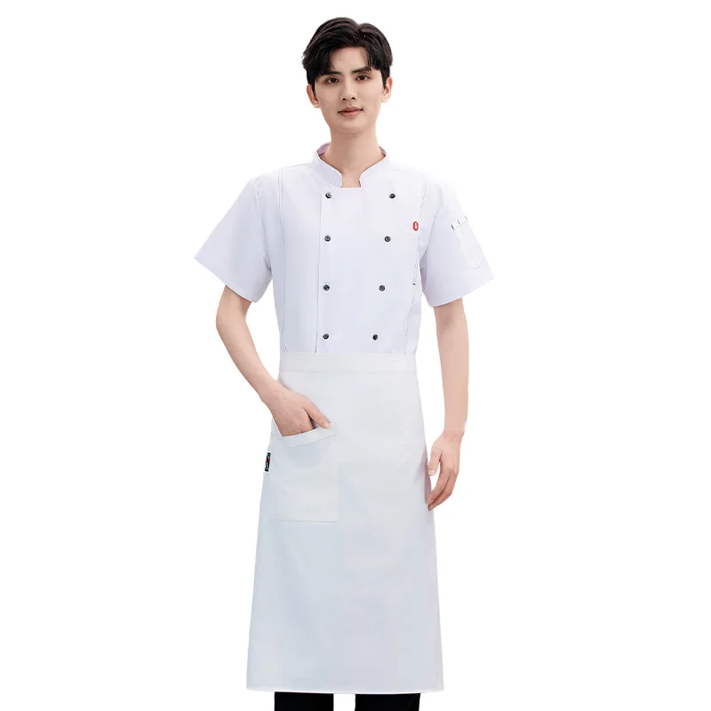 Giacca da cucina doppiopetto a maniche corte Uniforme da cuoco Ristorante Donna Uomo Camicia da cuoco traspirante da forno Abbigliamento da lavoro Bianco