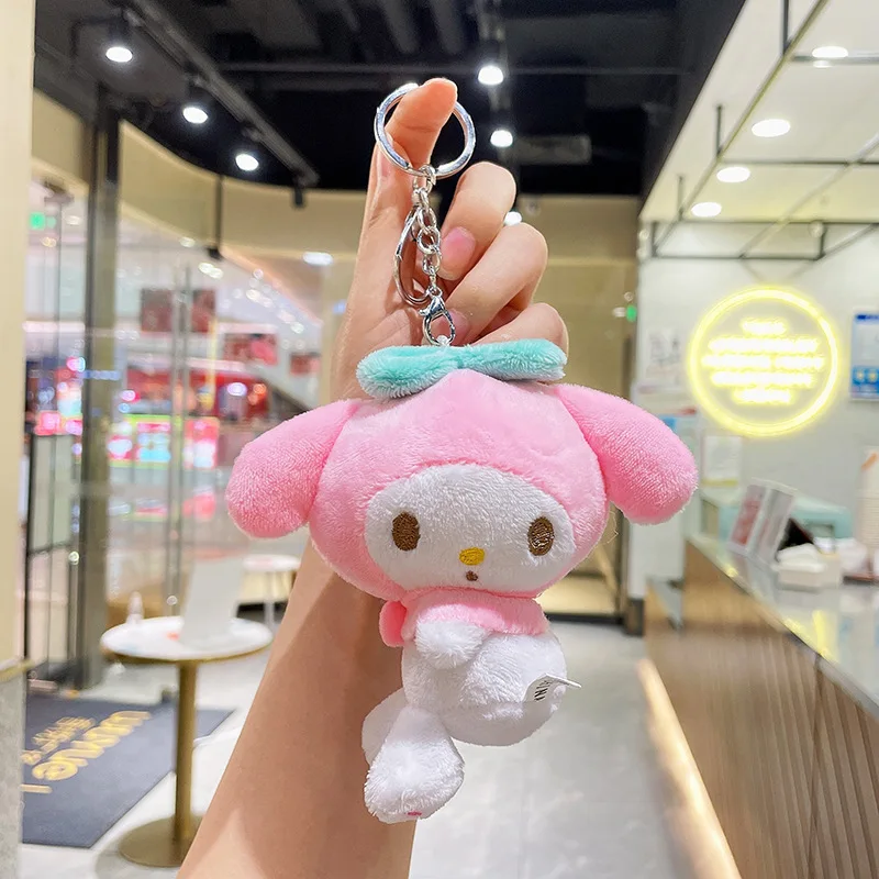 10cm Cute Sanrio Plush Keychain My Melody Backpack Pendant Hello Kitty Plush Dolls Kawaii Cinnamoroll Schoolbag Pendant Kid Gift