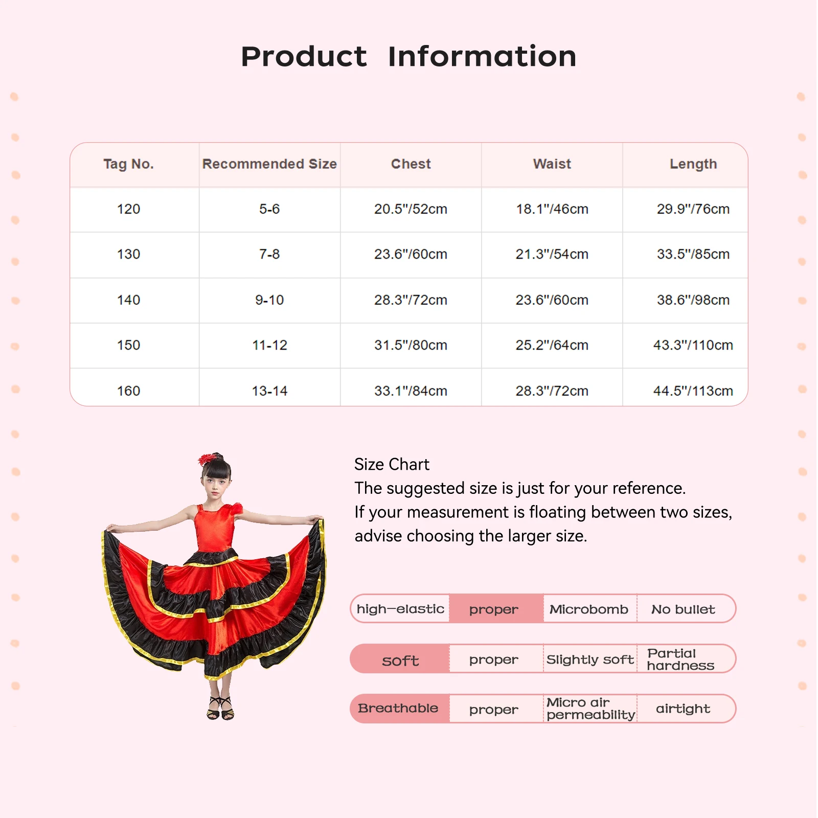 Kids Girls Flamenco Costume Tiered Ruffles Wide Hem Spanish Dance Dress with Headwear for Halloween Theme Party Performance