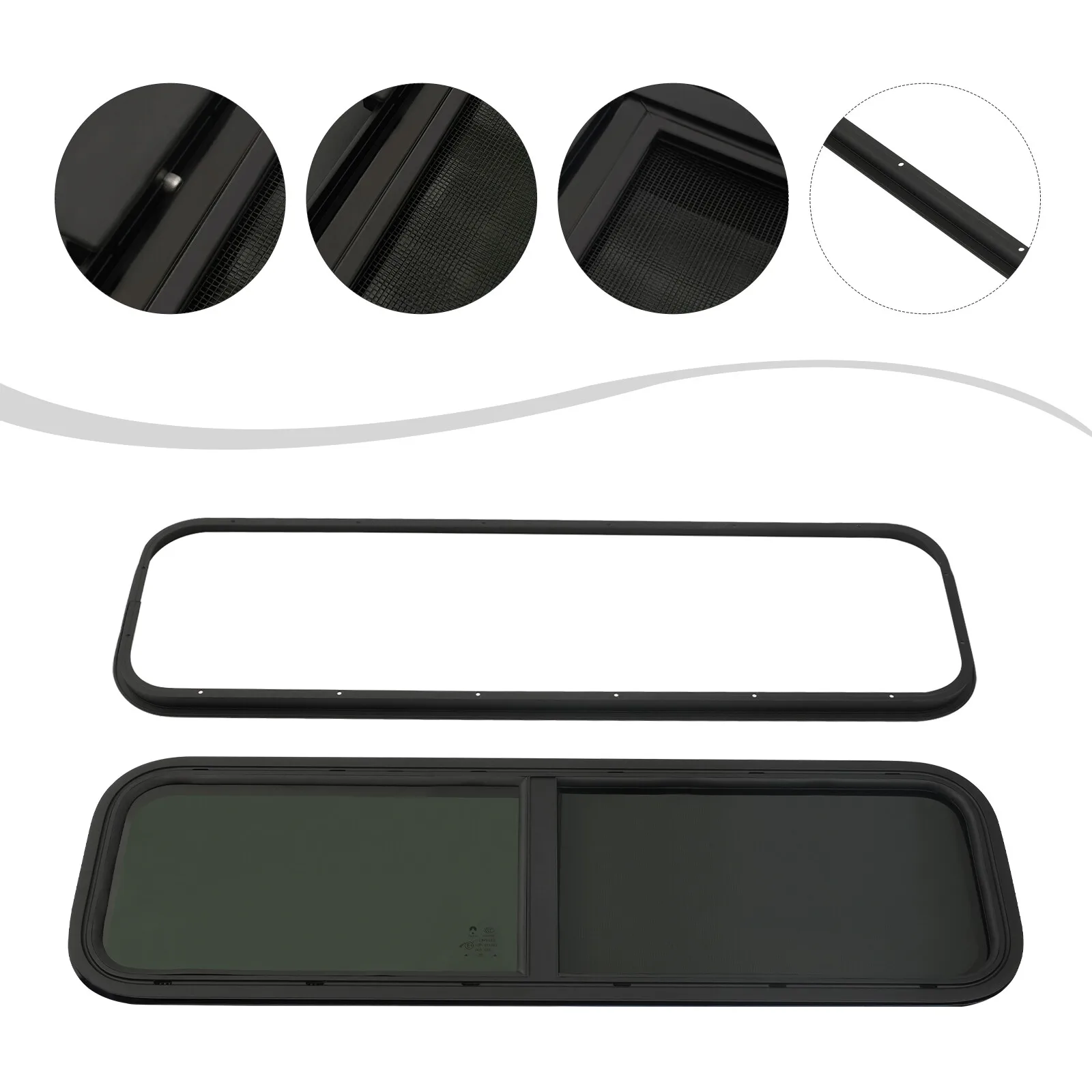 Universal RV Push Out Sliding Window with Black Privacy Glass & Mosquito Screen for 2-6mm/48-55mm Wall Thickness Campers