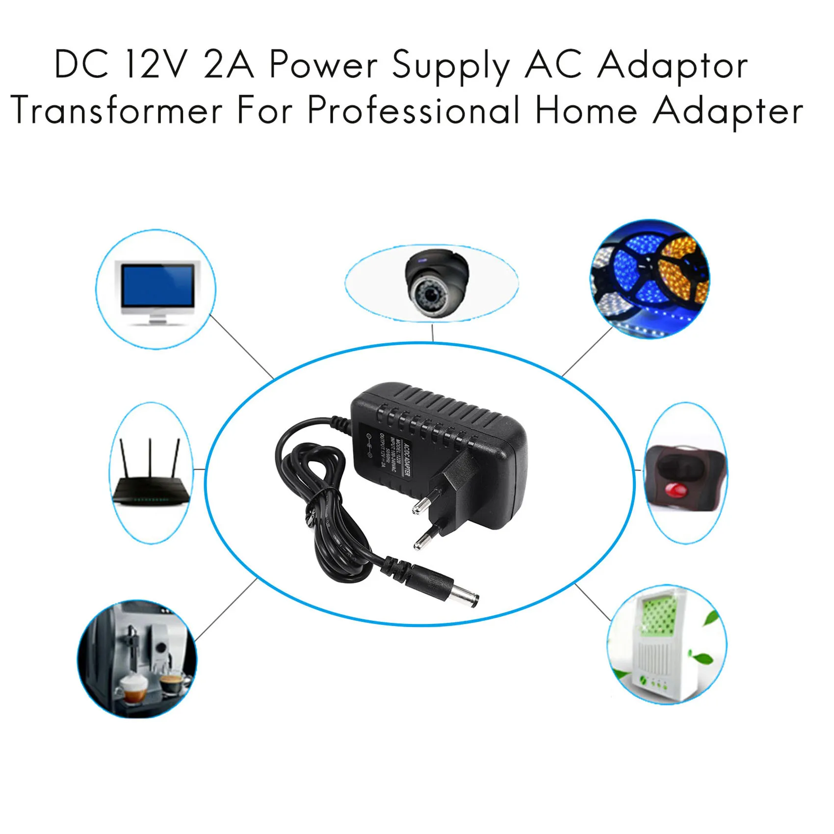 Ac/Dc 12V 2A 24W Transformer adaptor catu daya untuk 5050 3528 lampu Strip Led colokan UE