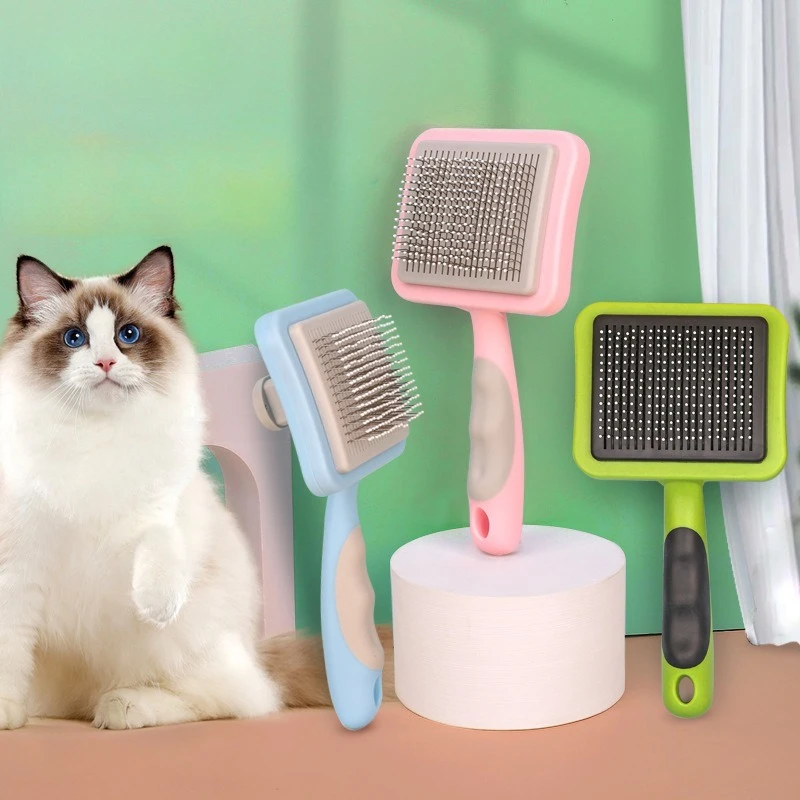 Cepillo para Perros de Acero Inoxidable, Peine para Perros, Cepillo de Masaje para Aseo Canino, Removedor de Pelo de Mascotas, Herramientas de Limpieza, Peine para Gatos con Mango Suave