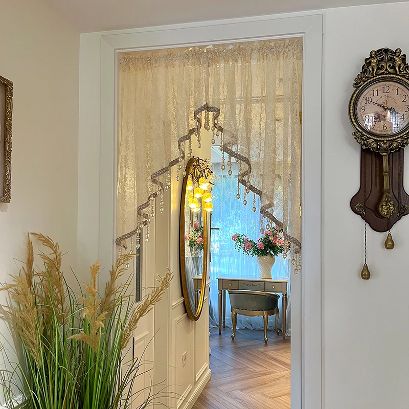 

Heavy Industry Beads Creative Gauze Atmosphere Perforation-free Half-section Arched Curtain Triangular Curtain