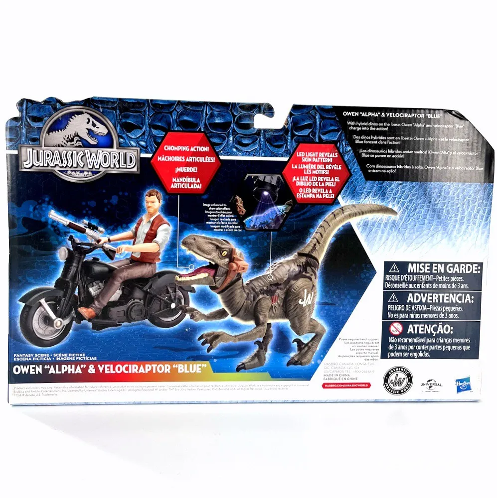 Jurassic World Park Owen Alpha & Velociraptor“Blue” Motorcycle Set Simulation Dinosaur Model Action Figure Boy's Birthday Gifts