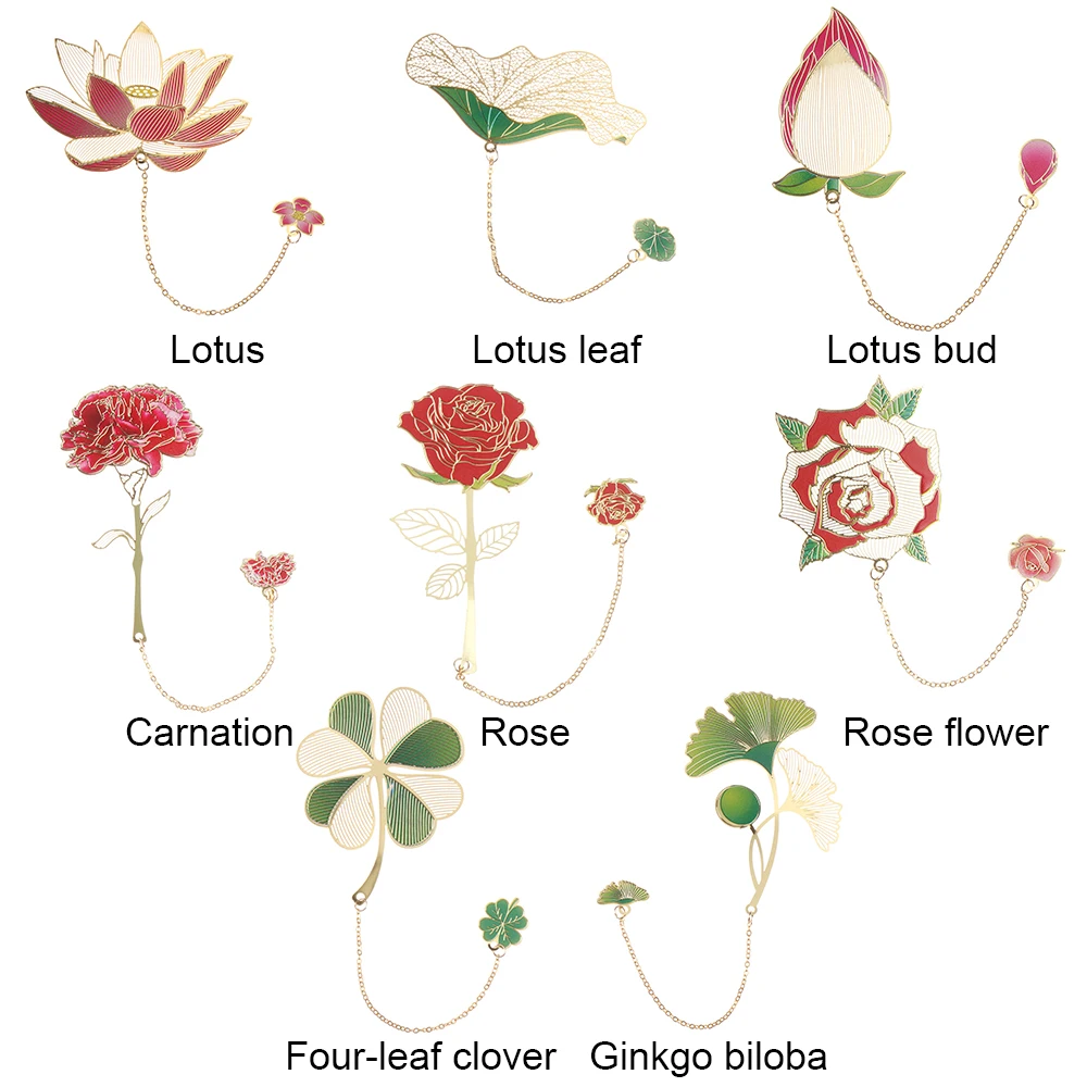 Retro hoja de loto borla hueco Metal estilo chino marca de paginación marcapáginas de latón Clip de libro pintado