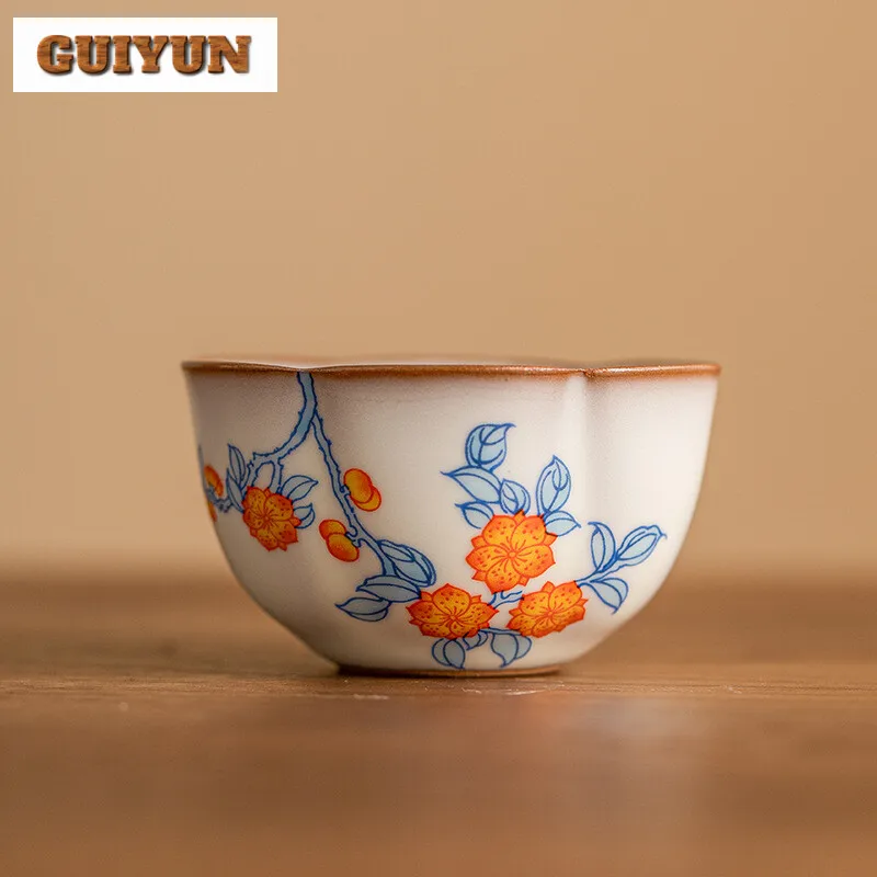 30ml Handamde Apricot Blossom Blue Branch Petal Cup Imitation Song Ceramic Master Tea Cup Puer Tea Bowl Chazhan Kung Fu Teaset