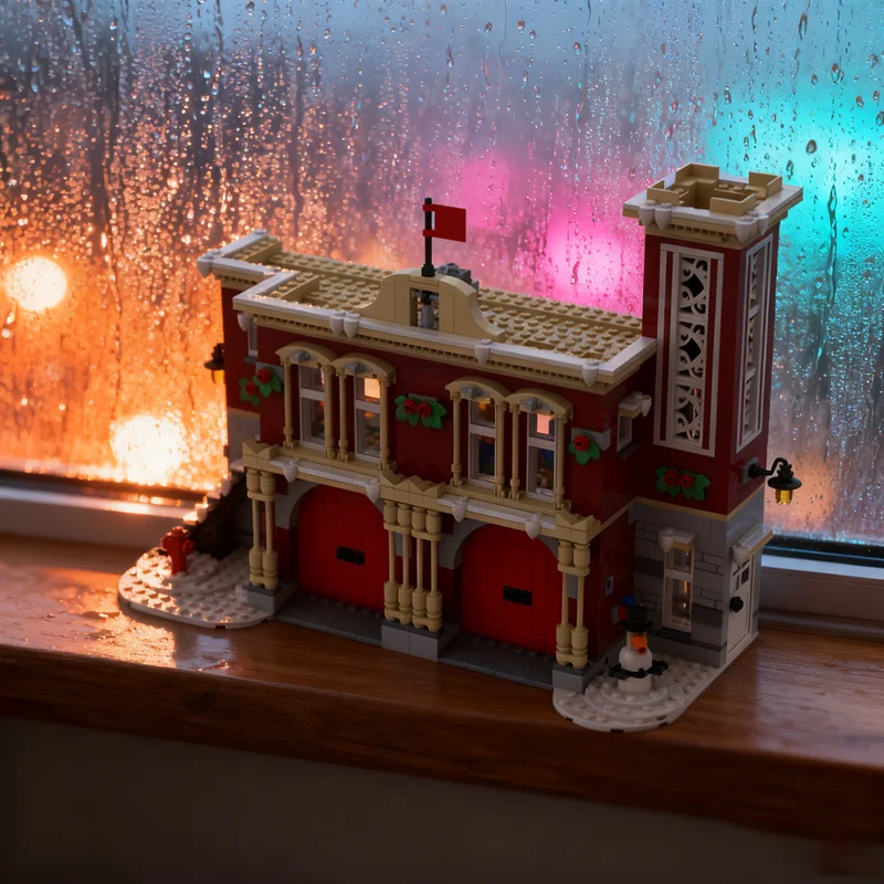 1134pcs MOC Large Winter Fire Station Creator Creator Expert Model Building Blocks Construction Craft Brick Birthday Collection