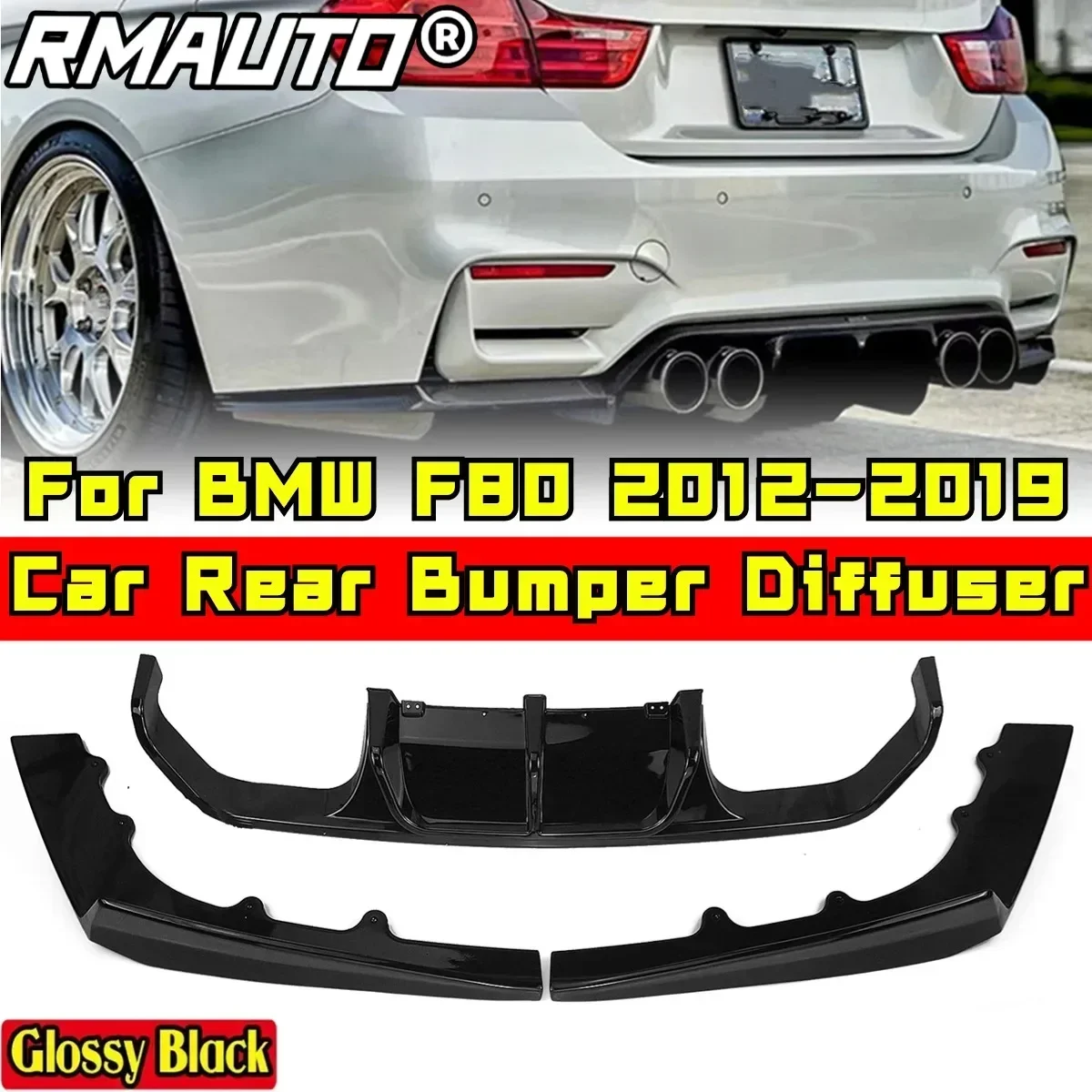 

F80 Rear Bumper Lip Glossy Black V Style Car Rear Bumper Lip Spoiler Diffuser Body Kit For BMW F80 2012-2019 Car Accessories