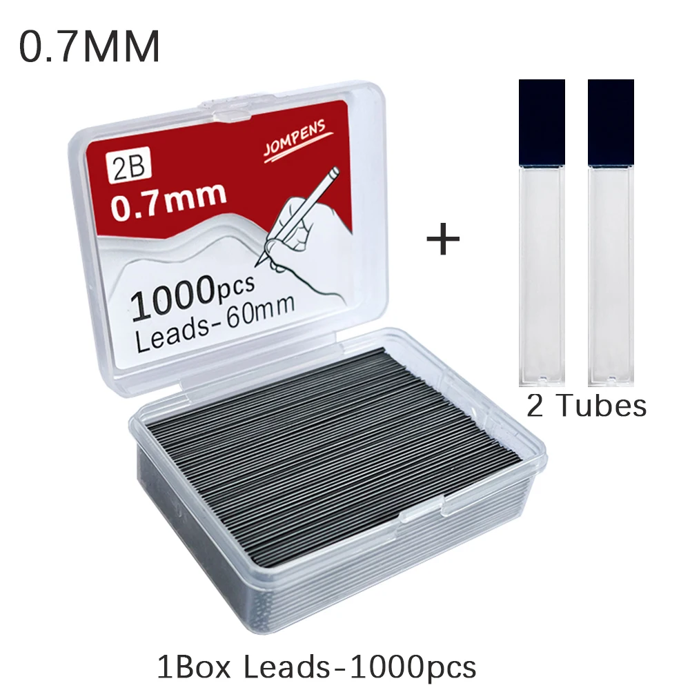 기계식 연필 리드 0.5 0.7, 아트 드로잉 자동 연필, 교체 가능한 리필, 2 튜브 문구 포함, 0.9mm, 2B, 60mm, 1000 개