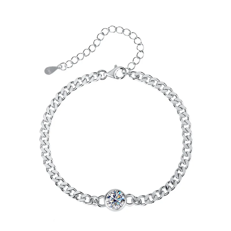 

Moissanite Cuban Bracelet On Hand 925 Sterling Silver 18K White Gold Plated Adjustable Bracelets for Women Jewelry Birthday Gift