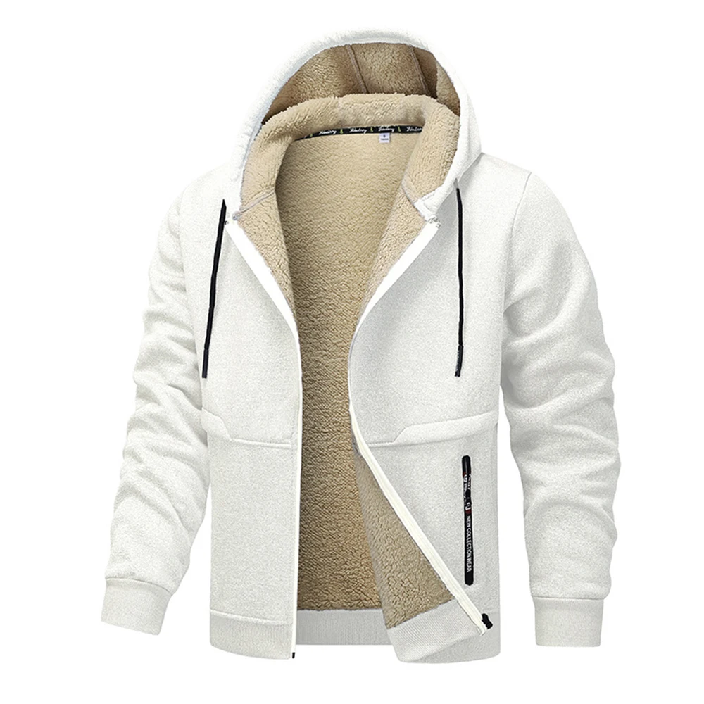 Men\'s Fashion Solid Color Loose Thick Warm Plush Jacket with Regular Length and Moderate Elasticity Suitable for All Seasons