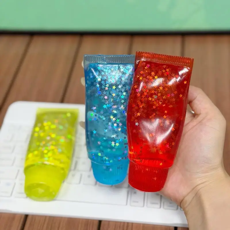 Squishy Pentagram Fidget Toy Glitter Maltose Filled Stress Relief Sensory Toy for Home Office Travel Use