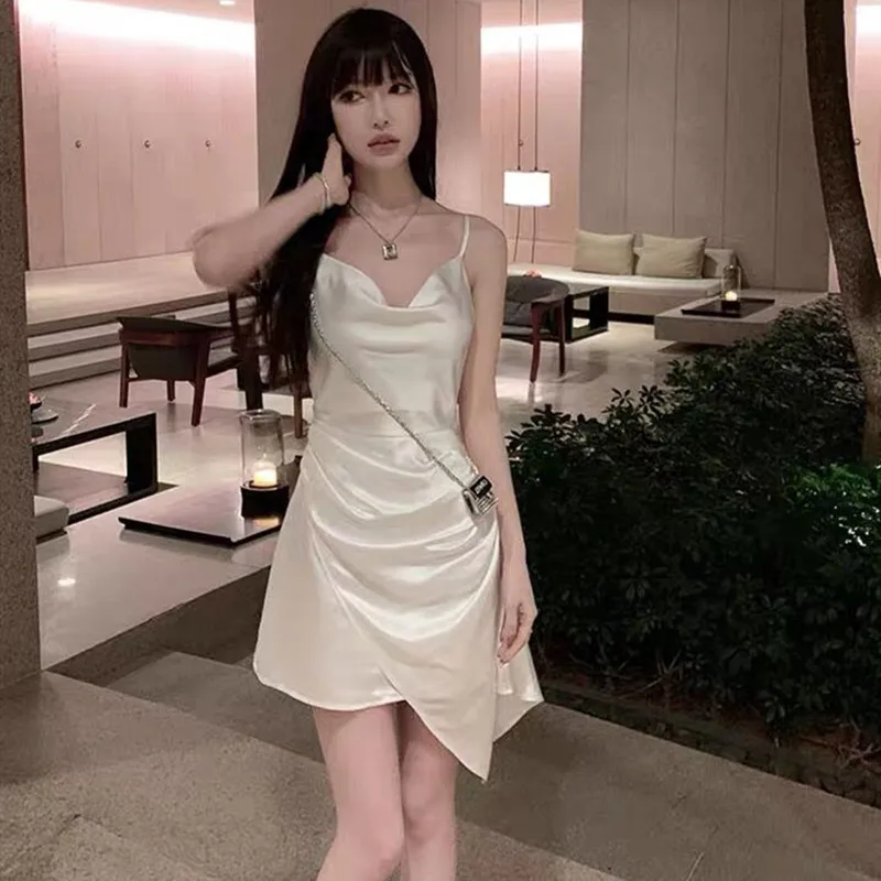 بوهيميا المرأة الحلو فستان ستان لون الحلوى غير المتكافئة فستان حفلة صغيرة أنيقة مثير الحرير الاصطناعي فساتين الشاطئ vestidos