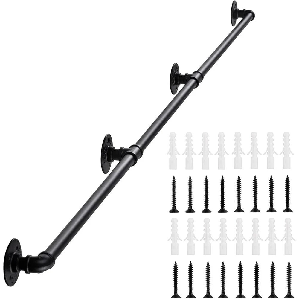 Indoor Stair Handrail Wall Mount Iron Pipe Railing Non-Slip Grab Bar Easy Installation Modern Metal Handrail Matte Finish