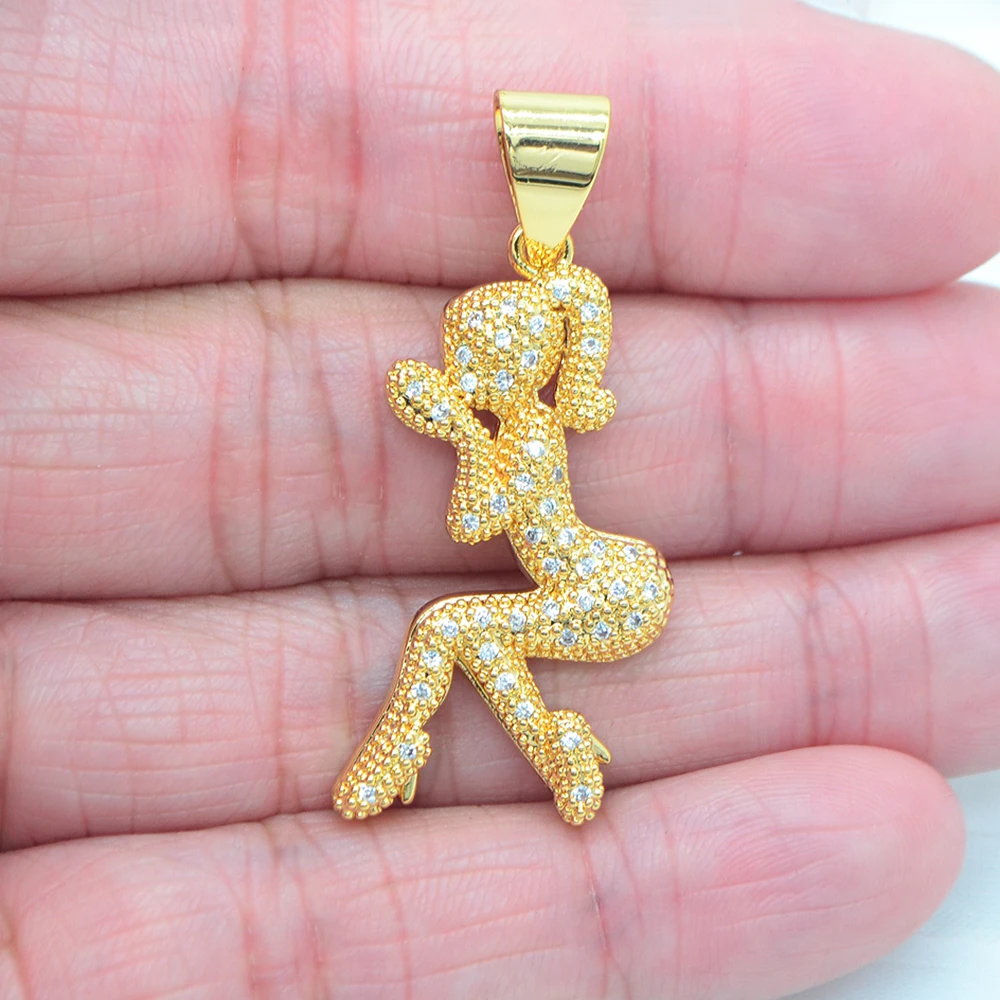 High Quality Gold Color Clear Cubic Zirconia Fashion Slim Dancing Girl Shape Pendant Jewelry