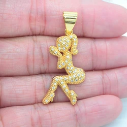 High Quality Gold Color Clear Cubic Zirconia Fashion Slim Dancing Girl Shape Pendant Jewelry