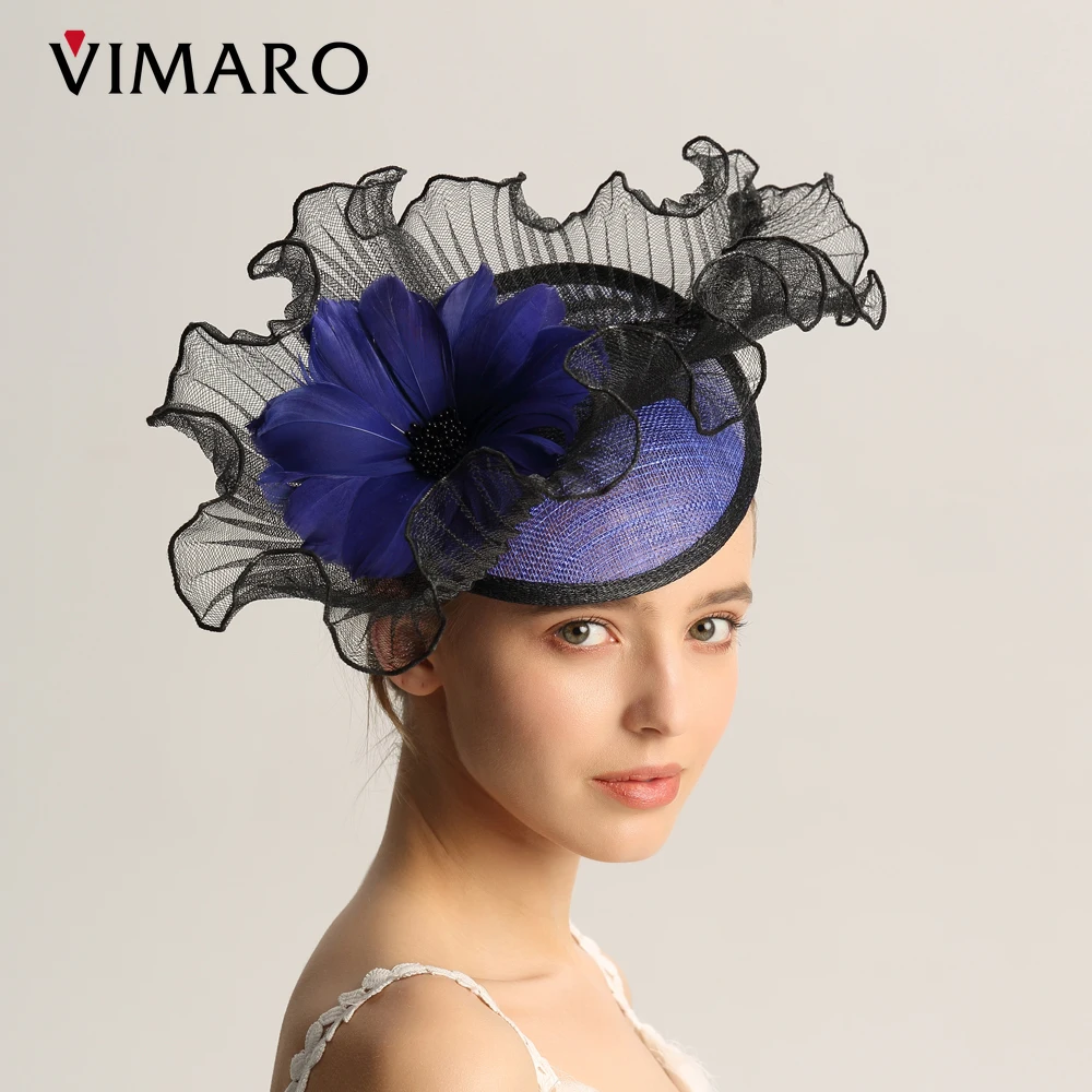 VIMARO Orange Black White Derby Hat Blue Fascinators for Women Elegant Sinamay Hat Fascinator Hats for Women Wedding and Church