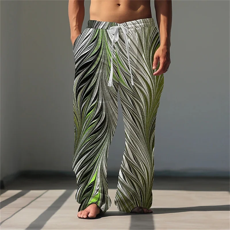 

Fashionable Men's Relaxed-Fit Textured Print Pants Drawstring LooseFit Design Breathable Wide-Leg Pants Outdoor Streetwear Pants