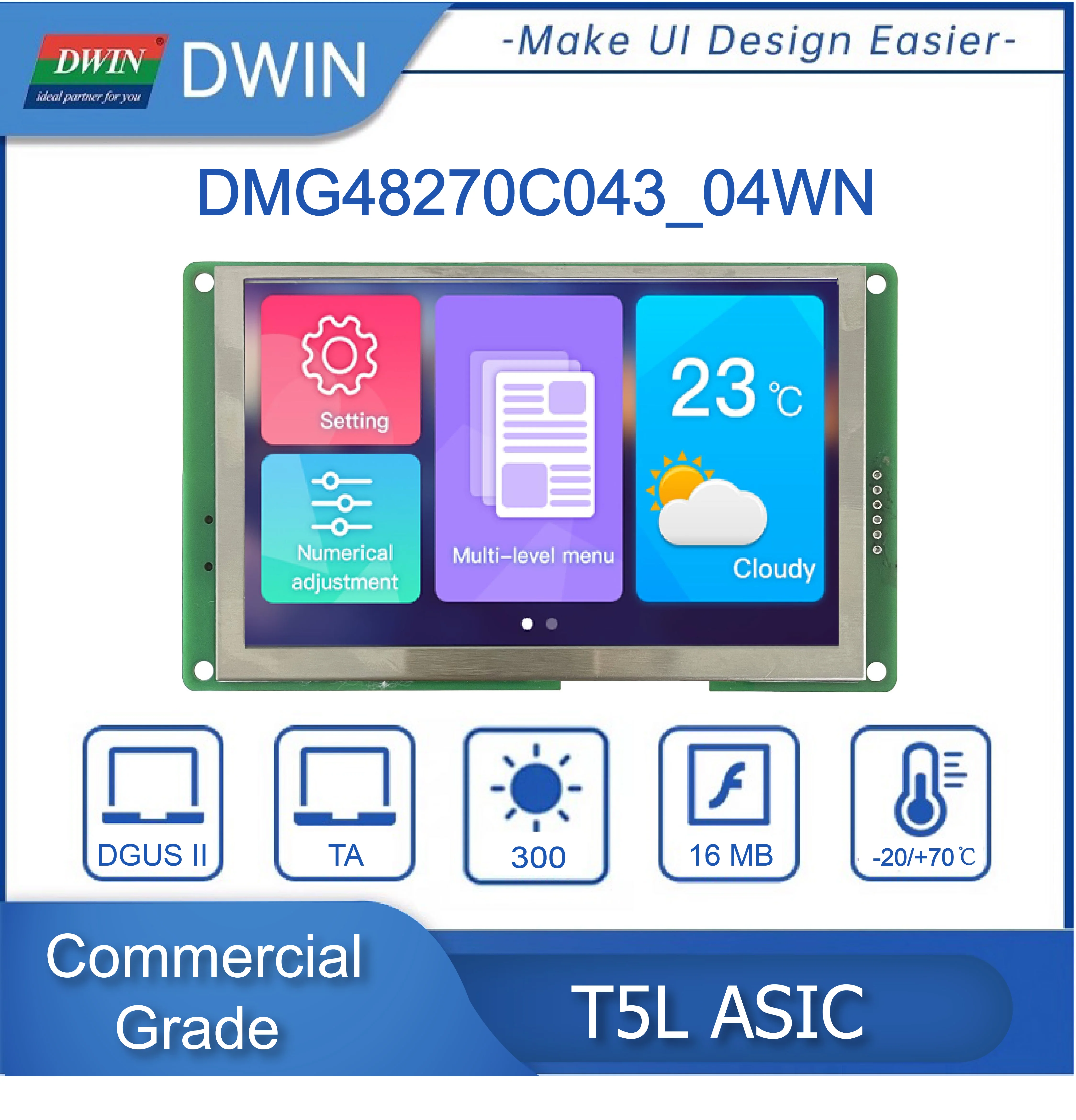 DWIN TFT LCD Conecte, Painel de Toque, Smart UART, Monitores LCM, Arduino, 480x272, 4,3\