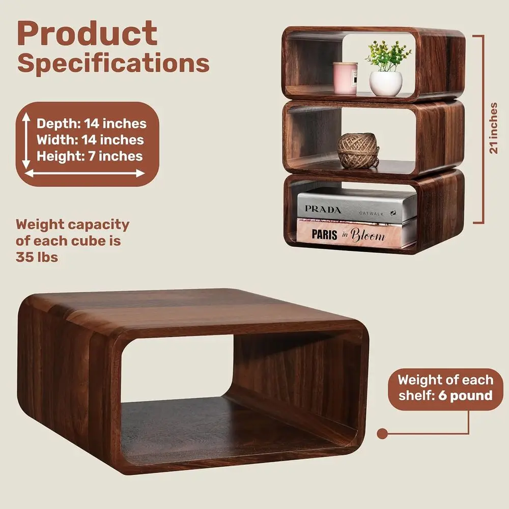 رف تخزين مكعب من خشب الجوز، خزانة كتب متعددة الغرف للمنزل والمكاتب والمساحات الحديثة (مجموعة من 1) #2
