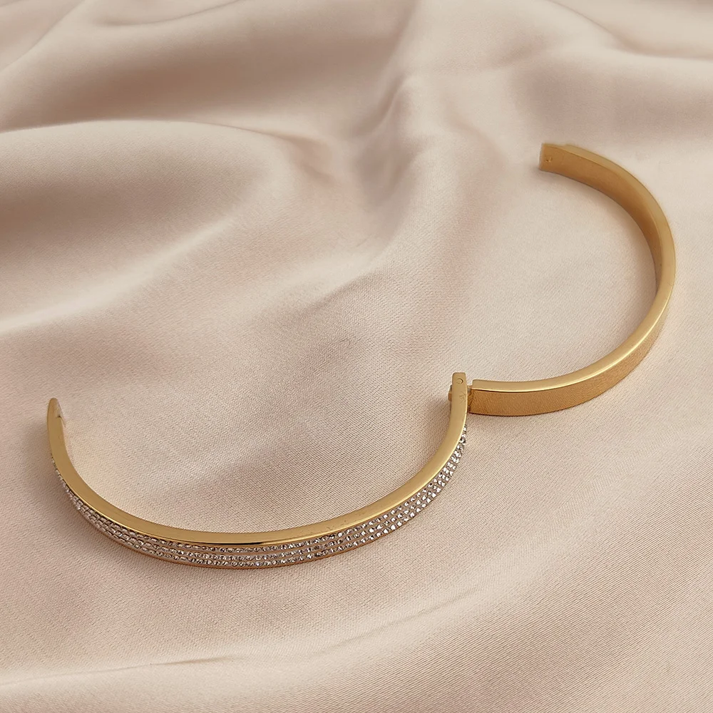 Classic Gypsophila Zircon Stainless Steel Gold Plated Bracelet, High Quality Silver Bracelet for Women, Wedding Party Jewelry