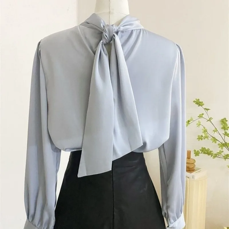 

Blouses Women Elegant Simple Solid Color Draped Hollow Out Folds Long Sleeve French Style Ins Stylish Office Commuting Spring