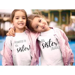 Funny Promoted To Big Sister (Again) Letter Tshirt Kids Girl T-Shirt WhiteT Shirt Children's Clothes Summer Top Tees 3-13Y