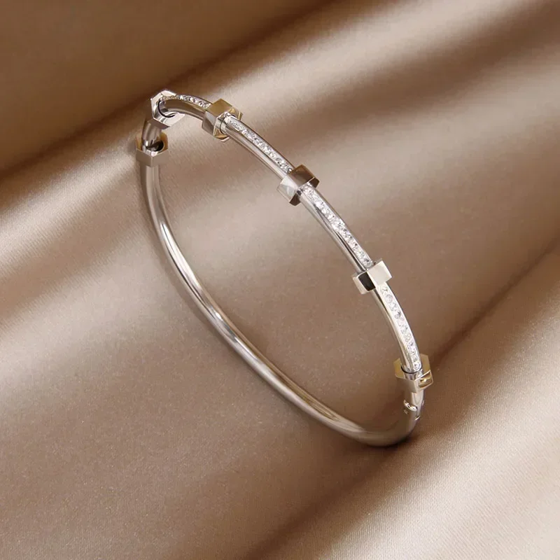 Classic Stainless Steel Open Bangles&bracelets for Women Fashion Brand Jewelry Delicate Full Crystal Bangles