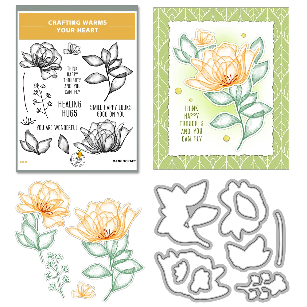 Mangocraft Spring Blooming Flowers Cutting Dies Clear Stamp DIY Scrapbooking Metal Dies Silicone Stamp for Cards Xmas Decor