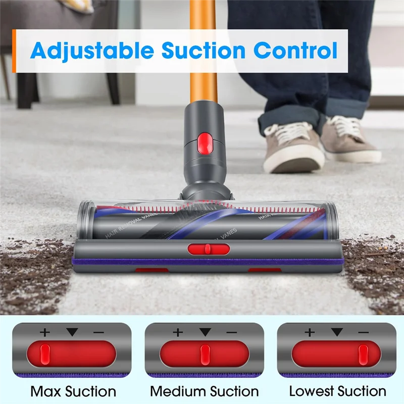 

Насадка для пола с крутящим моментом AT59, совместимая с пылесосами Dyson V11V15V10V8V7, щетка против запутывания, регулируемая мощность всасывания
