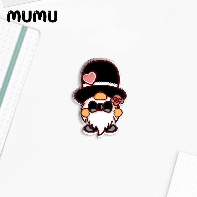 2024 New Bride and Groom Gnome Lapel Pin Romantic Acrylic Brooches Handmade Epoxy Jewelry Shirt Bag Badge