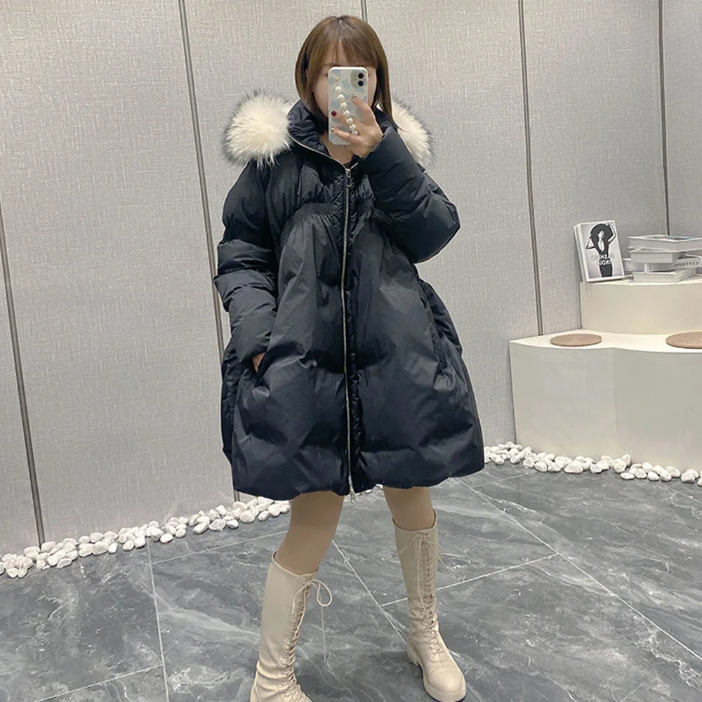 Winter Down Jackets Women Real Fox Fur Hooded Parkas Lady Puffer Coats Thicken Warm Bat Type Snow Outwear Female Loose Overcoats