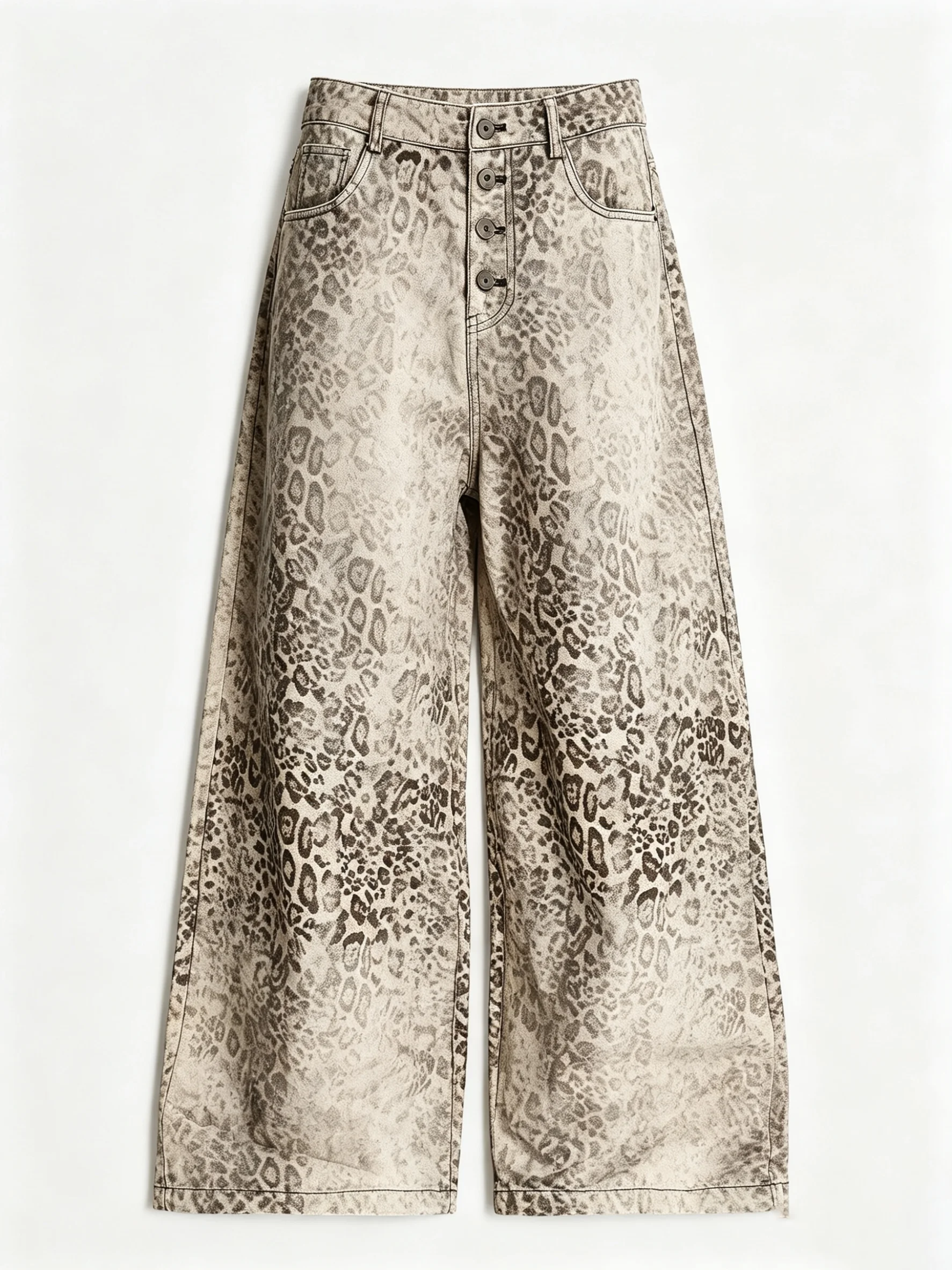 American-style high street retro leopard print wide-leg denim pants women autumn new style cool girl niche loose straight pants