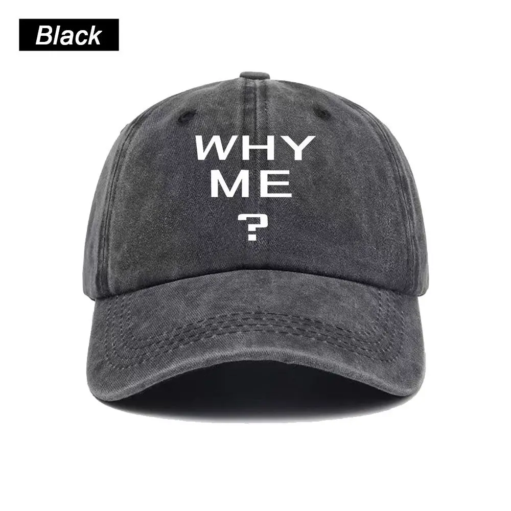 Vintage Washed Baseball Cap Why Me Print Graphic Unisex Streetwear Casual Trucker Style Summer Cotton Sun Hat