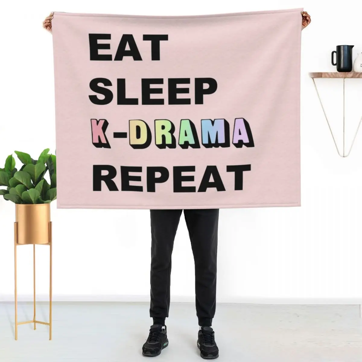Eat Sleep K-Drama Repeat Throw Blanket Wrinkle Resistant Lightweight Blanket