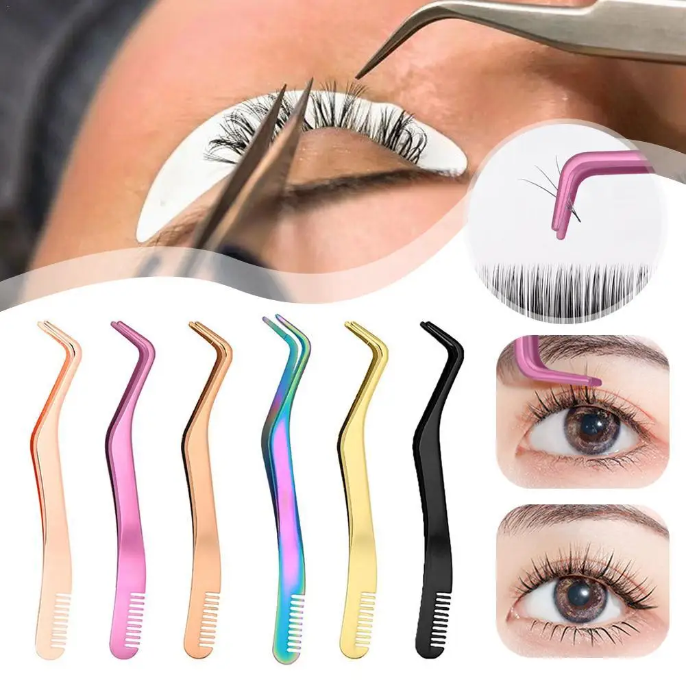 Pinzas de punta de fibra para extensión de pestañas, acero inoxidable, peine profesional para cejas, herramientas de maquillaje