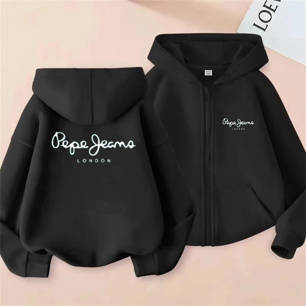 Fashion Brand Print Hoodies Coat Children Zipper Tops Girl Pink Boy Black Kids Clothing Casual Spring Autumn Sweatshirts