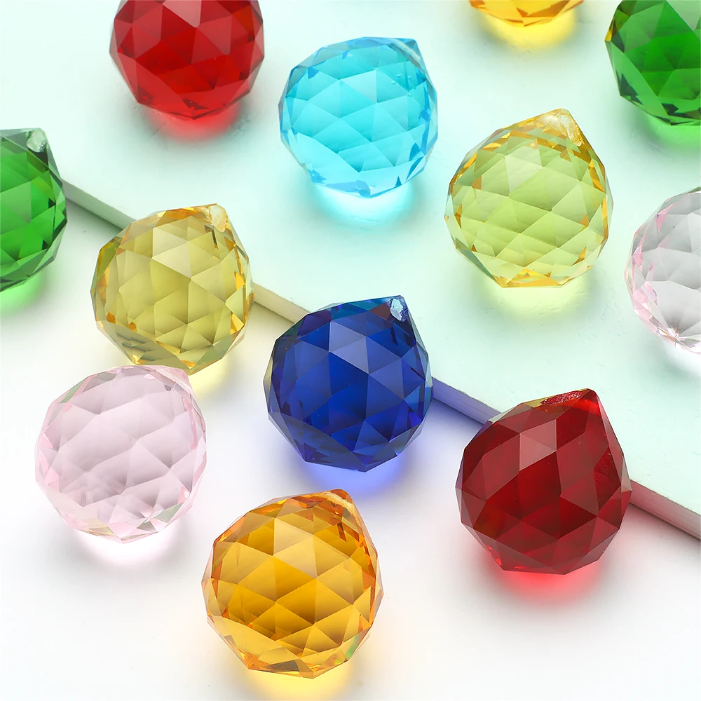 20mm/30mm 1pcs Chandelier Crystal Faceted Ball Prism Colorful Suncatcher Feng Shui Ball Glass Lamp Parts Wedding Home Decoration